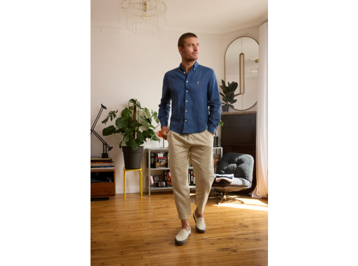 Chemise en lin bleu homme