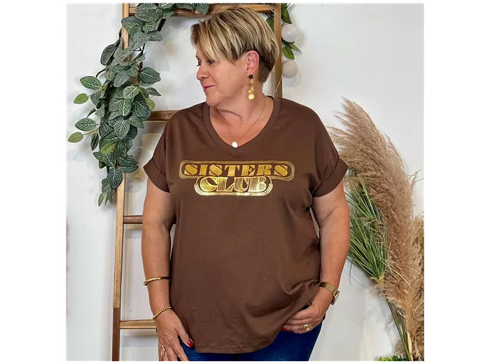 Z149- T Shirt "Sisters Club" (Gt) 🇮🇹 (marron)
