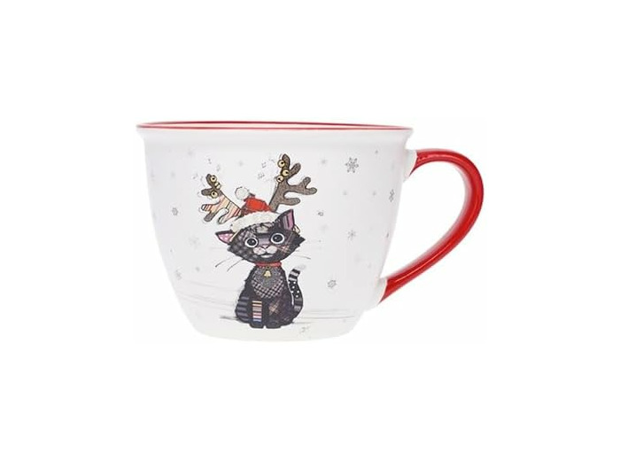 KIUB Bol timbale avec une anse - Motif chat noir fêtant Noël - matière porcelaine - contenance 550ML