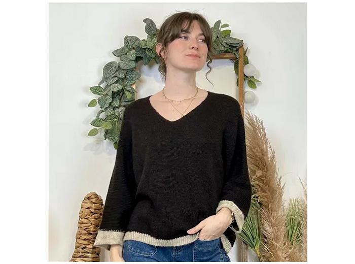 K066- Pull Oversize bicolore 🇮🇹 (marron)