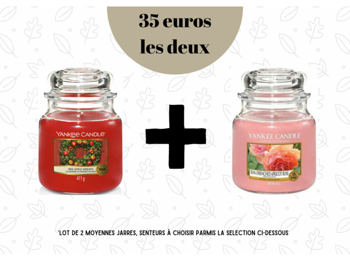 Offre exceptionnelle : Lot de 2 bougies (Moyenne jarre) au choix parmi ces senteurs - Nous préciser les senteurs en commentaire