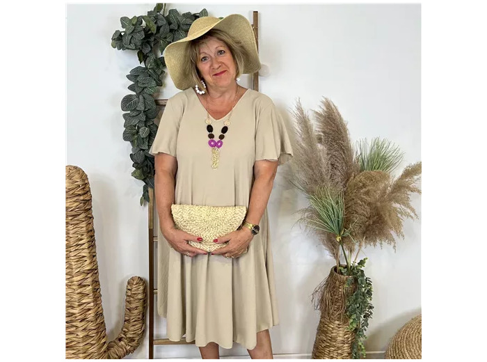 N353- Robe fluide à petit prix (GT) (beige)