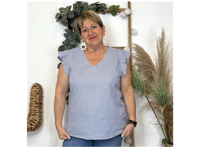 L168- Top Maëlle rayé (T40-T48) (bleu indigo)