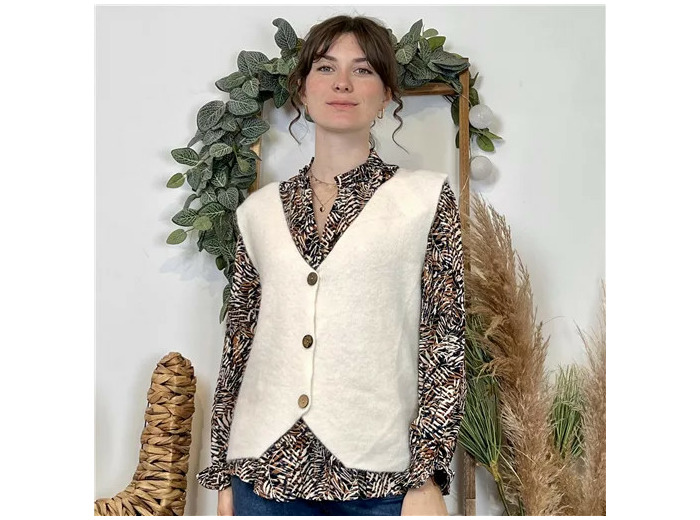 K043- Gilet sans manche en maille (Tu) (ecru)