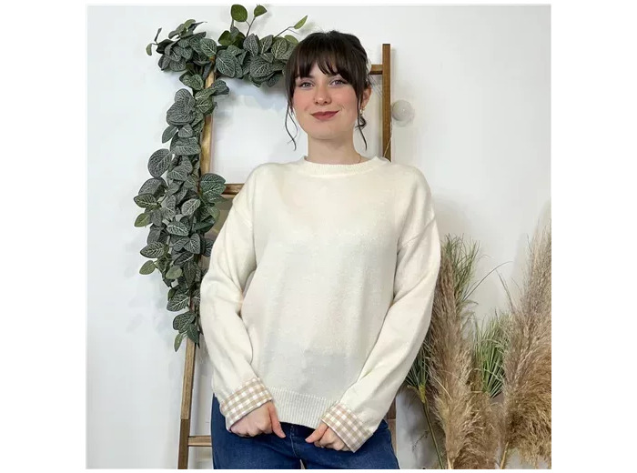 K519- Pull "Vichy" Version Féminin (Tu) (beige)