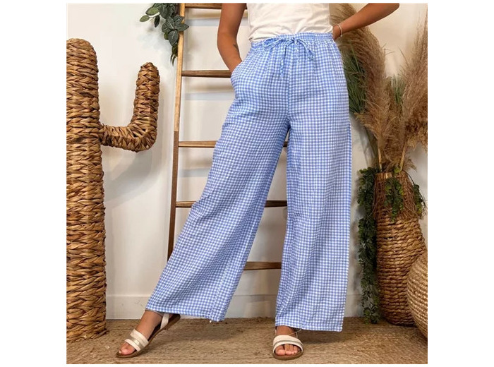 L759- Pantalon Vichy (Tu) 🇮🇹 (bleu ciel)