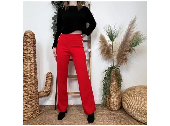L801- Pantalon à Pont Flare (T36-T46) (rouge)