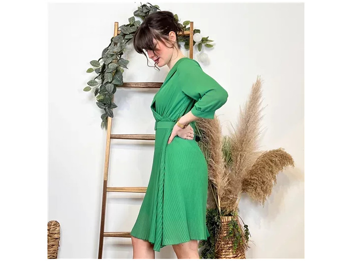 K414- Robe Plissée (Tu) 🇮🇹 (vert brésil)