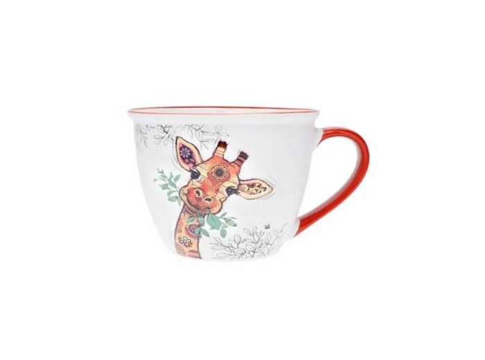 KIUB Bol timbale avec une anse - Motif girafe qui mange tranquillement - matière porcelaine - contenance 550ML