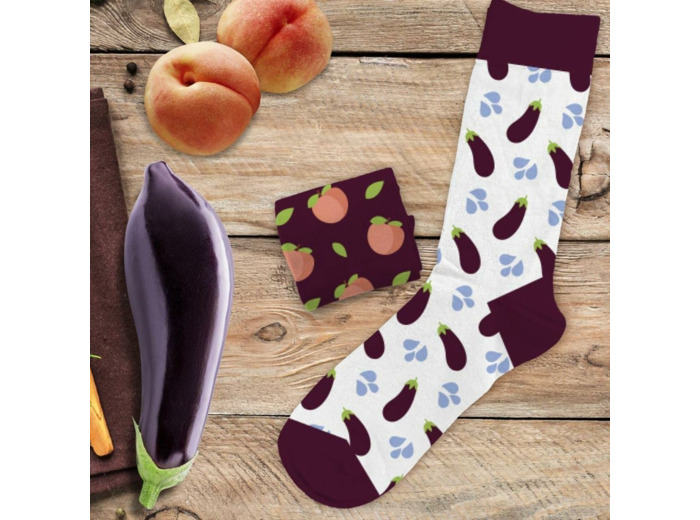 Chaussettes dépareillées - Aubergines et Pêches