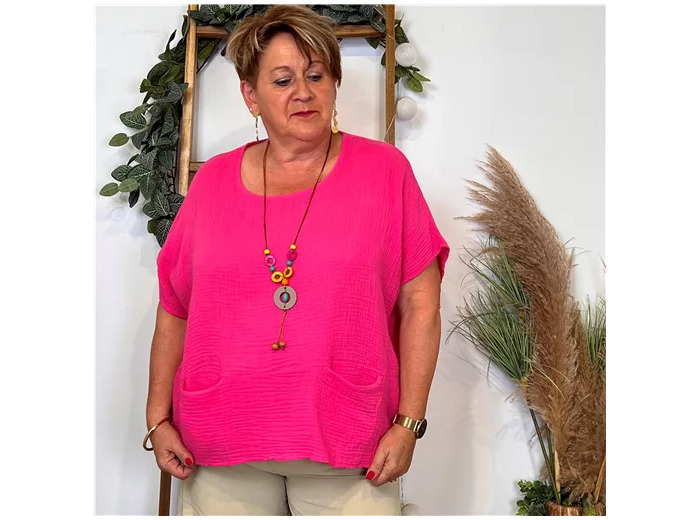 K196- Tunique coton & collier (Tu) 🇮🇹 (fuchsia)