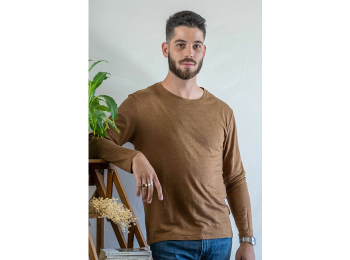 T shirt manches longues en lin bio homme - bronze