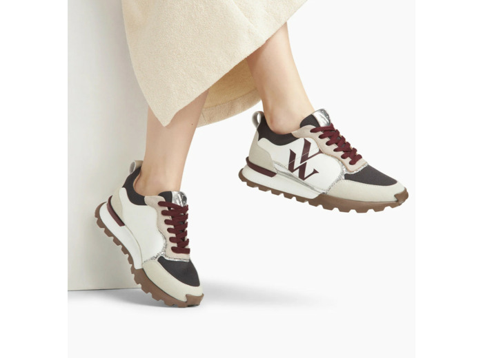 Baskets monogramme gris et bordeaux à semelle running -  Adèle - Vanessa Wu
