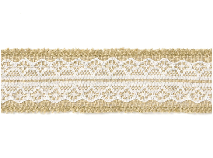 RUBAN JUTE EMBOUT CENTRAL 4CM X 5M ROULEAU MARRON NATUREL / BLANC