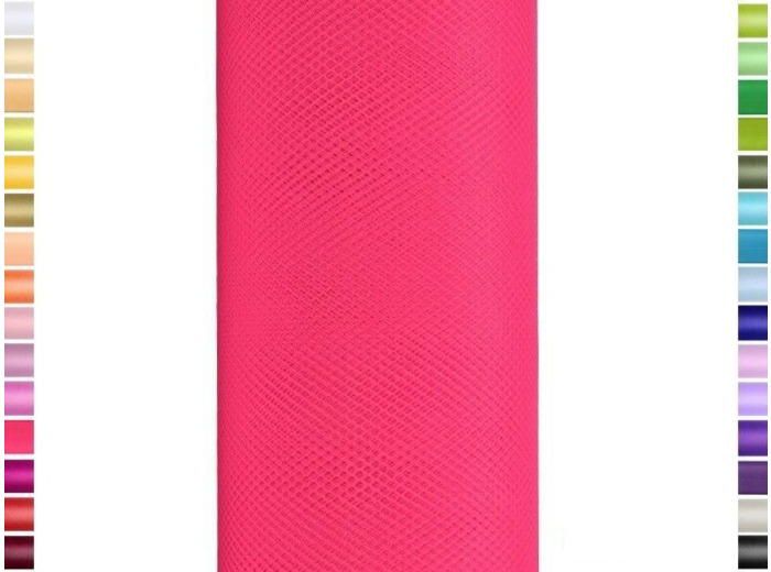 Tulle fin et souple rose fluo de 15 cm de large et 9 m de long vendu en rouleau