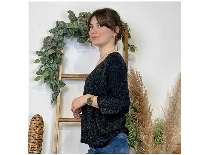 K052- Pull col en V Lurex (Tu) 🇮🇹 (noir)