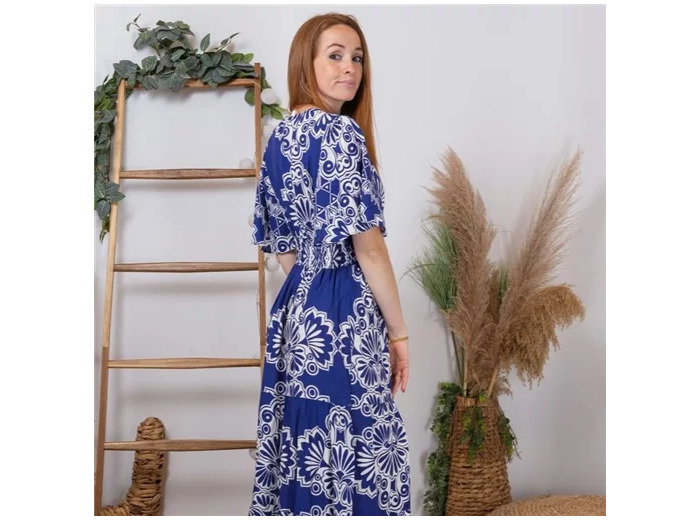 K327- Robe longue "By One" (T36-T40) (marine)