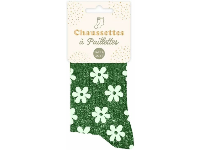 STC, Chaussettes paillettes courtes - Vert Fleur (taille unique 36-42)