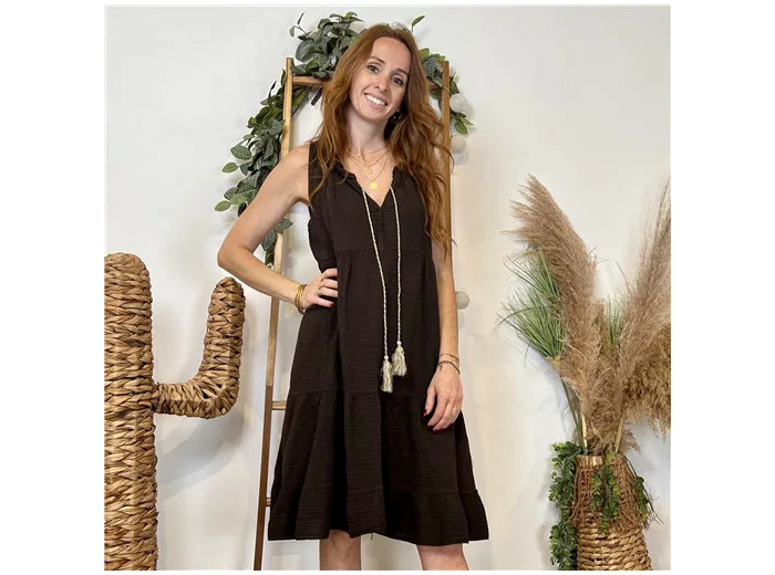 K135- Robe coton Pompon (Tu) (Tu) 🇮🇹 (marron)