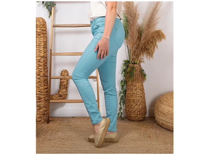 N275- Jean coupe Slim Voggo (T36-T44) (vert céladon)