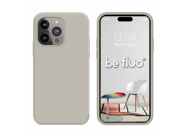 Coque Silicone Moxie BeFluo Fine et Légère pour iPhone 14 Pro, Intérieur Microfibre - Gris Nardo