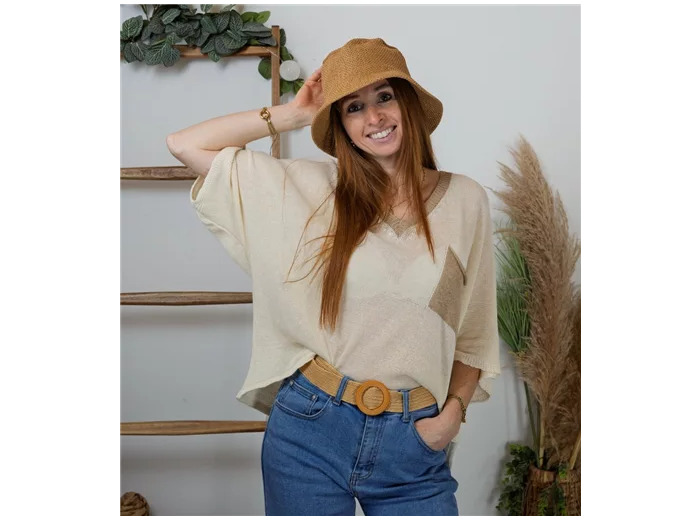 K313- Pull Court Maille (Tu) (beige)