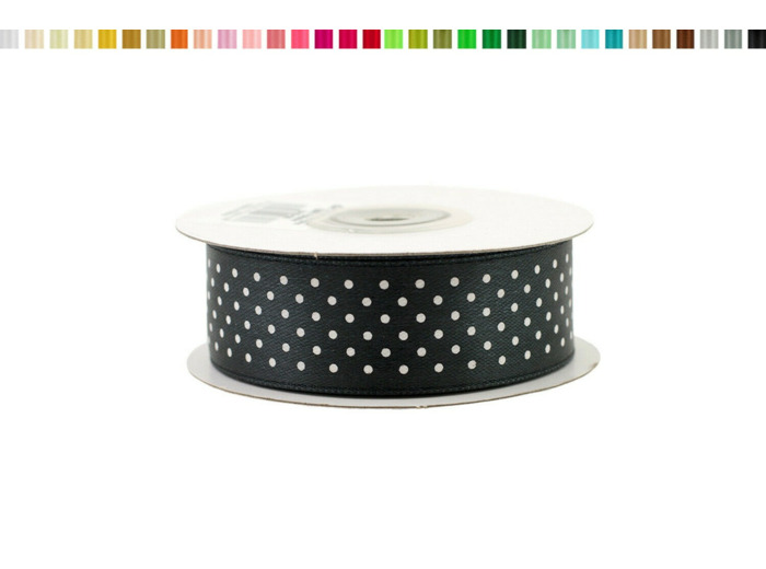 Ruban satin a pois 25mm de large 25m de long Noir