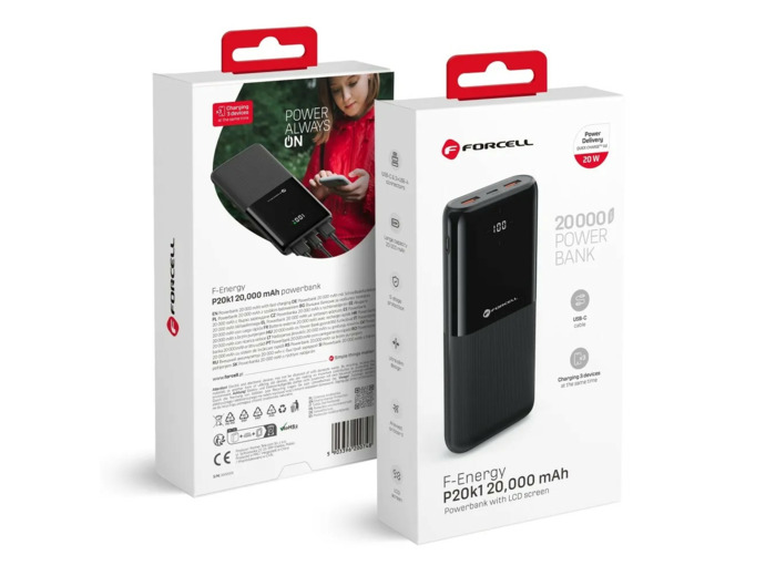 FORCELL F-ENERGY Batterie externe Noire 3A 20W 20000 mAh USB-C USB-A