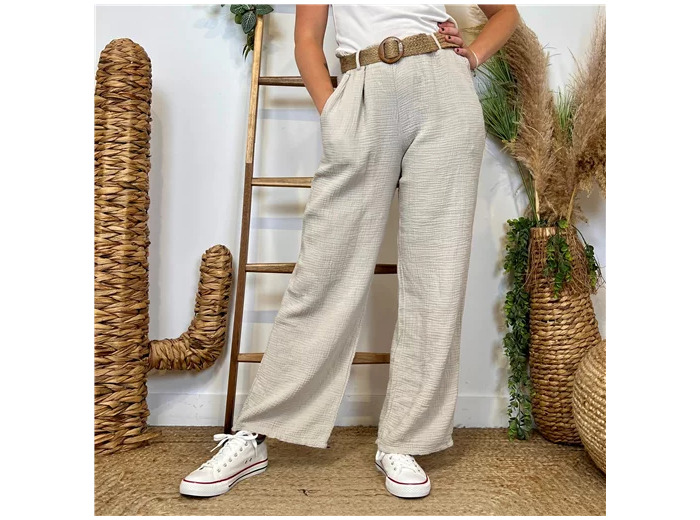 L784- Pantalon coton + Ceinture (Tu)  🇮🇹 (beige)