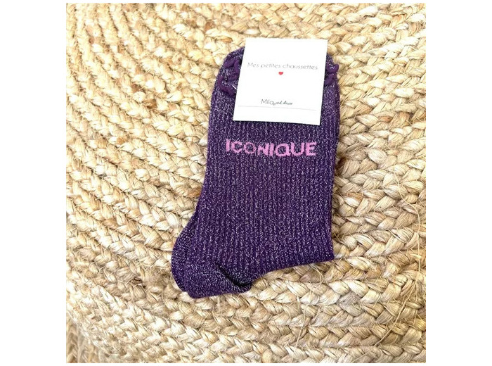 V309- Chaussettes paillettes "iconique" (violet)