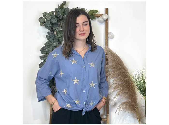 L515- Chemise étoilée (Tu) 🇮🇹 (bleu indigo)