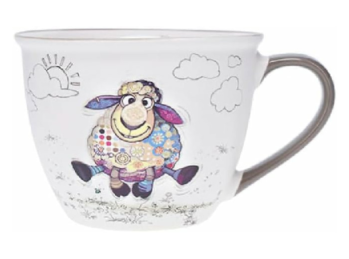 KIUB Bol timbale avec une anse - Motif mouton qui court- matière porcelaine - contenance 550ML