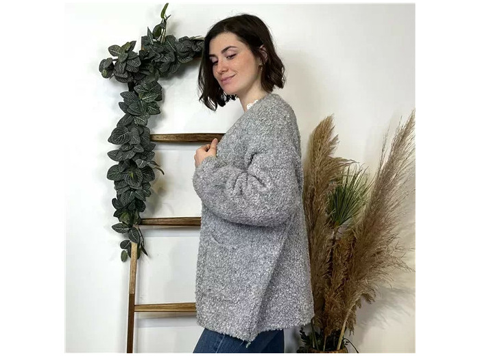 K776- Pull Oversize Maille Bouclette (Tu) (gris)