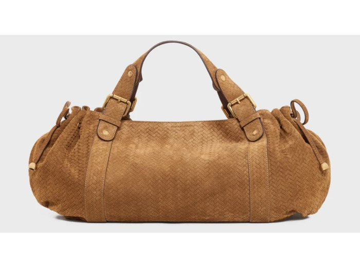 24H - Sac à main en cuir velours effet tressé