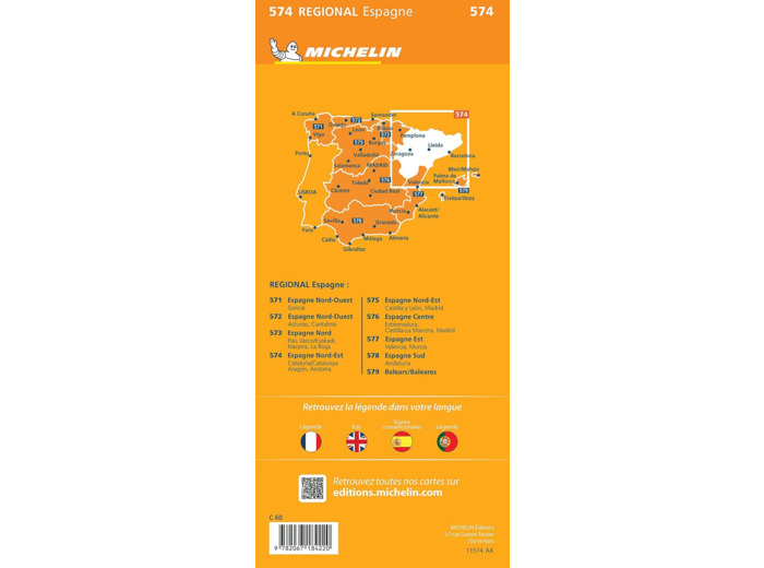CARTE REGIONALE ESPAGNE NORD-EST : CATALUNA / CATALUNYA, ARAGON, ANDORRA