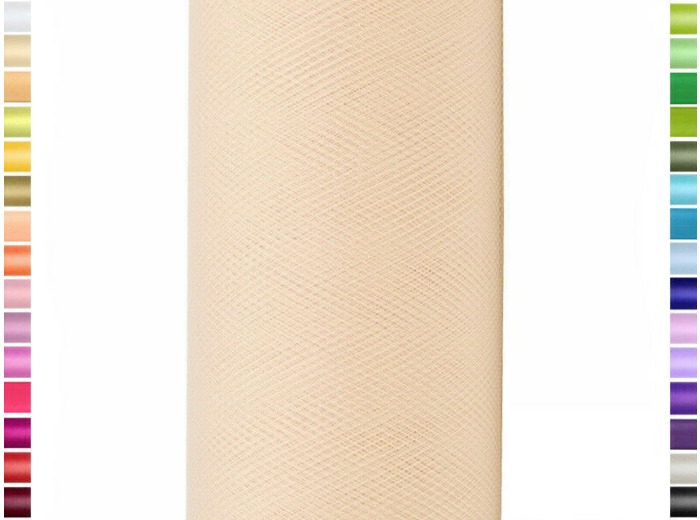 Tulle fin et souple colori champagne de 15 cm de large et 9 m de long vendu en rouleau