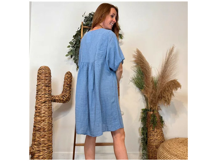 K145- Robe coton et broderie (Tu) 🇮🇹 (bleu jeans)