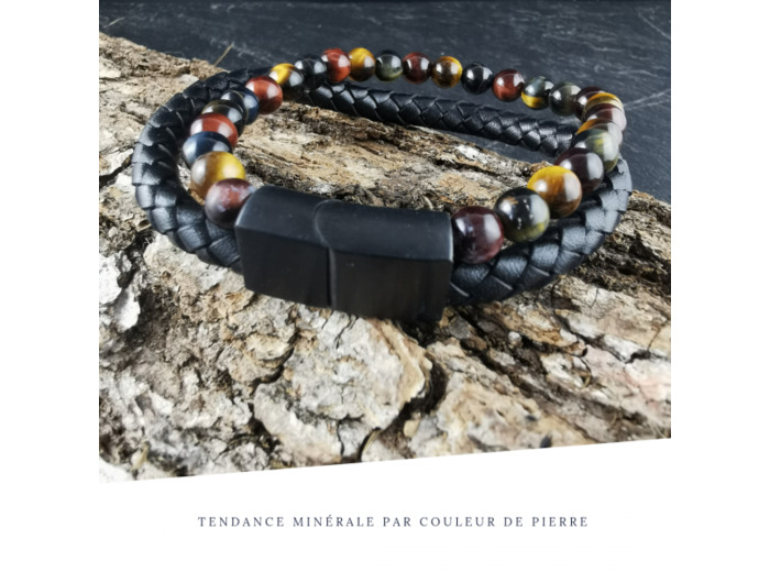 Bracelet Homme Cuir Double Trois Yeux
