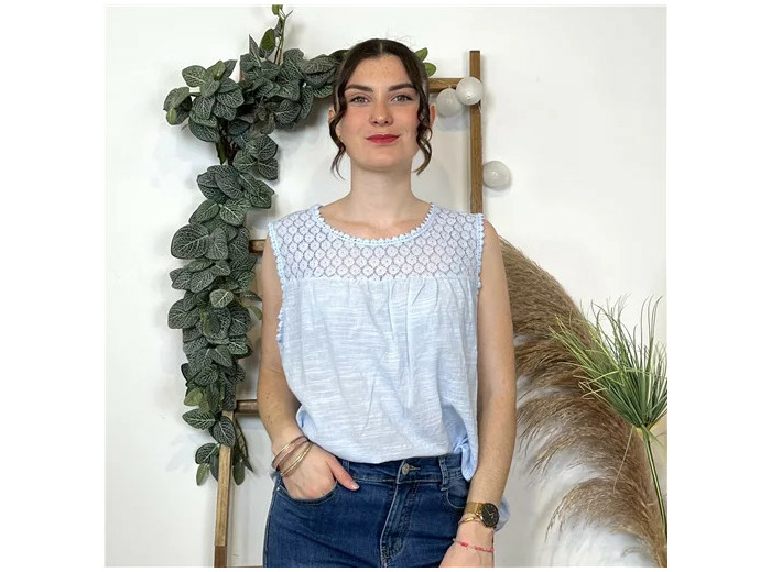 L023- Blouse Brodée (Tu) 🇮🇹 (bleu ciel)