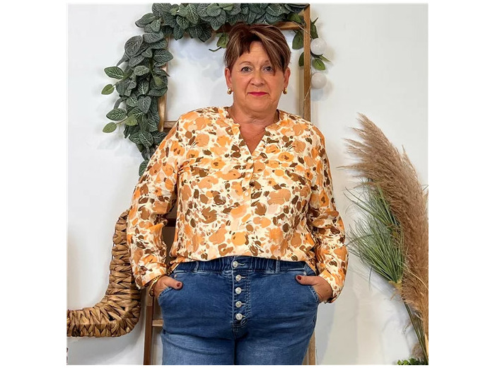 Z122- Blouse « Christy » Fleurettes (T44-T52) (camel)