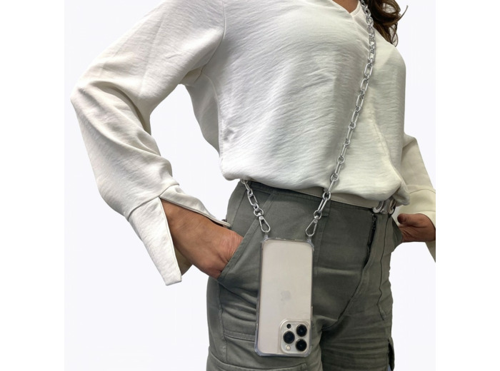 Chaine metal Argent 25mm série MONZA pour coque avec anneau - 120cm