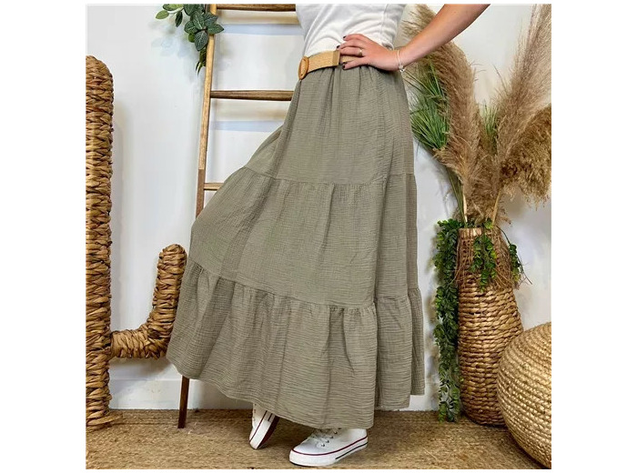 L723- Jupe gaze de coton + ceinture (Tu) 🇮🇹 (taupe)