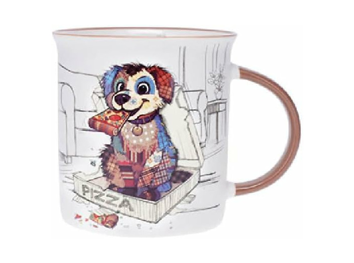 KIUB Mug avec des animaux - motif Chiot qui mqange une pizza - matière porcelaine fine - contenance 320ML