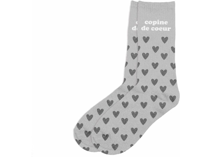 Chaussettes grises à paillettes "Copine de coeur"