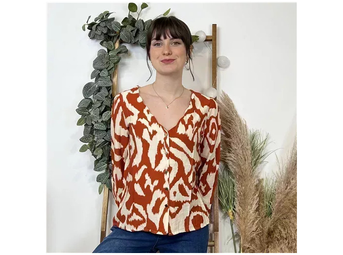 K610- Chemise col V imprimée (T36-T40) (rouille)