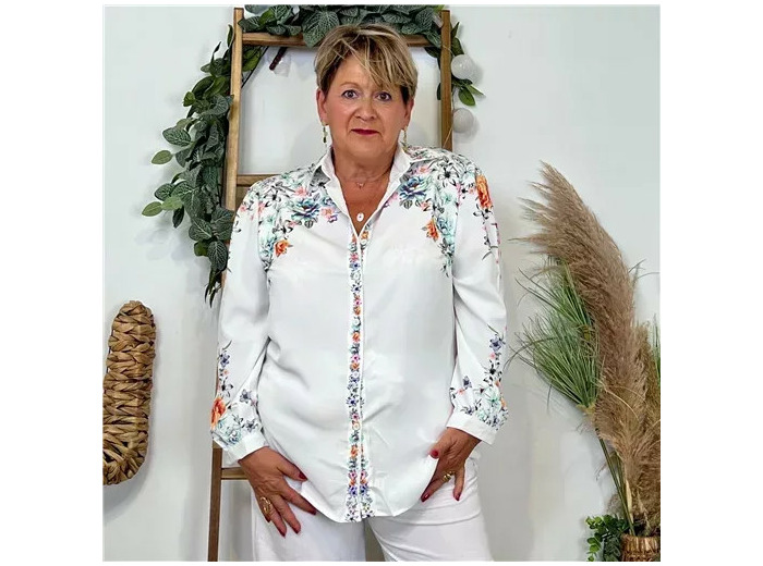 Z759- Chemisier satiné imprimé (T44-T52) (vert d'eau)