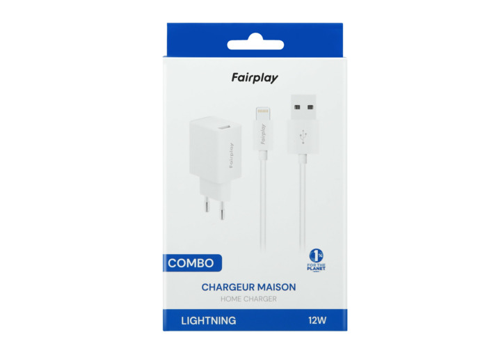 FAIRPLAY COMBO Chargeur (12W) + Câble Lightning (1m) (Blanc)