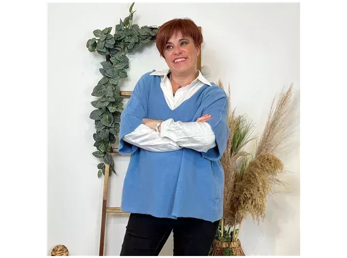 K545- Pull loose Crop-Top (Tu) (bleu jeans)