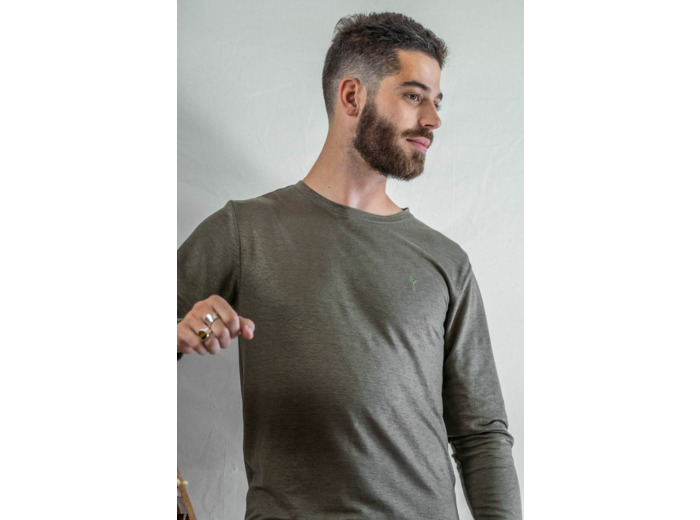 T shirt manches longues en lin bio homme - kaki