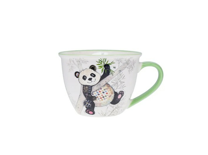 KIUB Bol timbale avec une anse - Motif panda sur sa branche de bambou- matière porcelaine fine - contenance 550ML